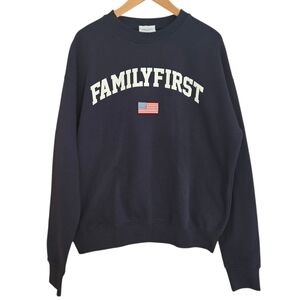 Family First Milano Sweater Mens Size Medium Blue 100% Cotton American Flag